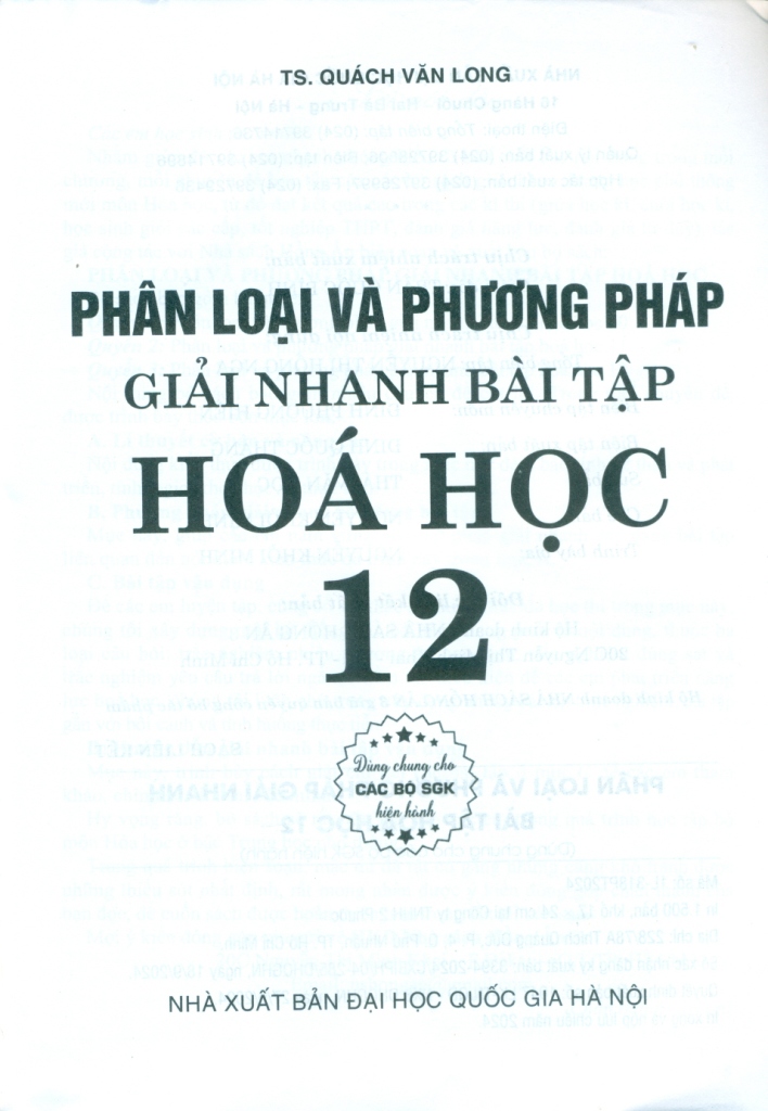 PHÂN LOẠI VÀ PHƯƠNG PHÁP GIẢI NHANH BÀI TẬP HÓA HỌC LỚP 12 (Dùng chung cho các bộ SGK hiện hành)